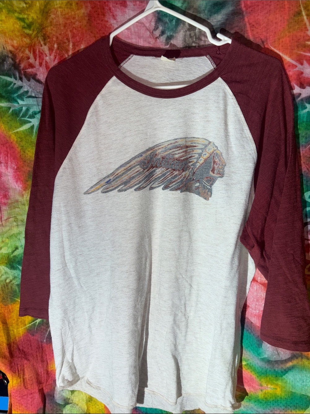 Men's Raglan Long Sleeve Graphic Tee in Maroon and Heather White